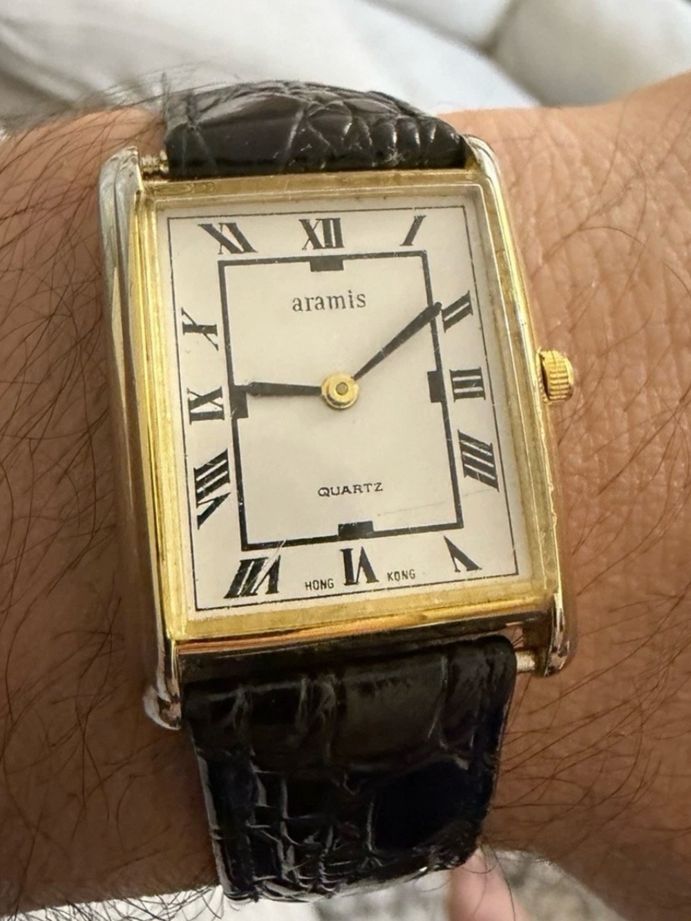 Vintage Aramis Quartz Tank Watch - Gold Plated Roman Numeral Dress Unisex Watch